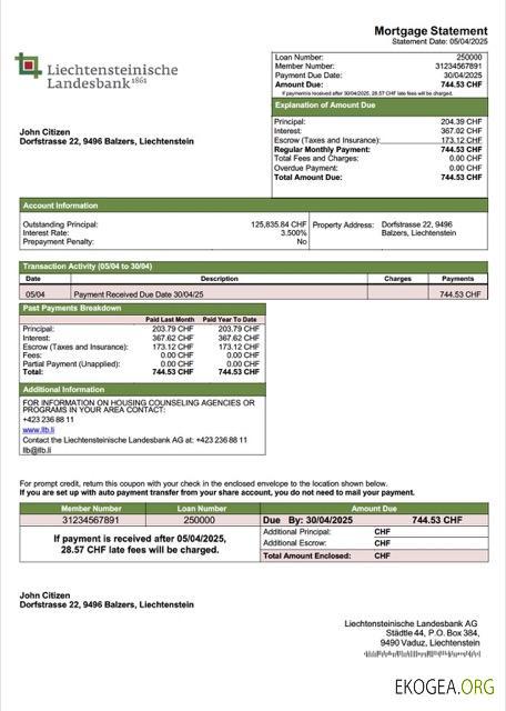 Liechtenstein Liechtensteinische Landesbank AG Relevé hypothécaire Modèle Word et PDF